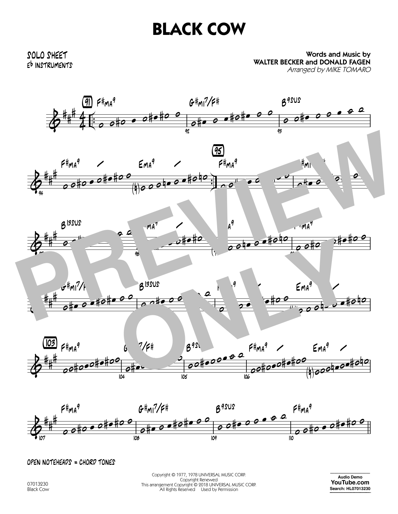 Produktgalerie: Seite 1 von 1 Black Cow (arr. Mike Tomaro) - Eb Solo Sheet, Steely Dan