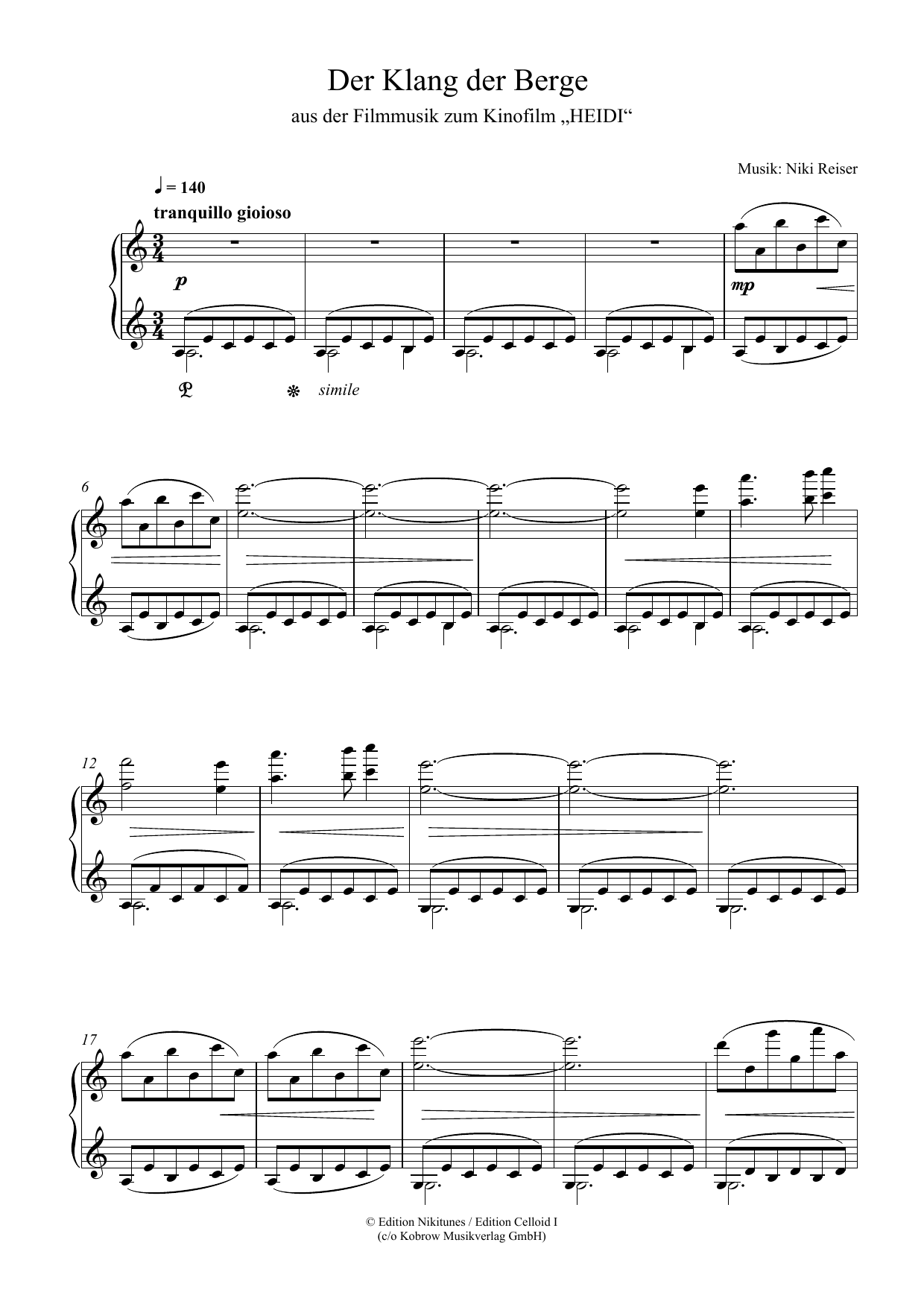 Product gallery: Page 1 of 1 Der Klang Der Berge (The Sound Of The Mountains) (from "Heidi"), Niki Reiser