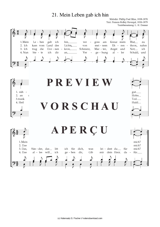 Product picture to: Mein Leben gab ich hin  Phillip Paul Bliss, 1838-1876 / Frances Ridley Havergal, 1836-1879