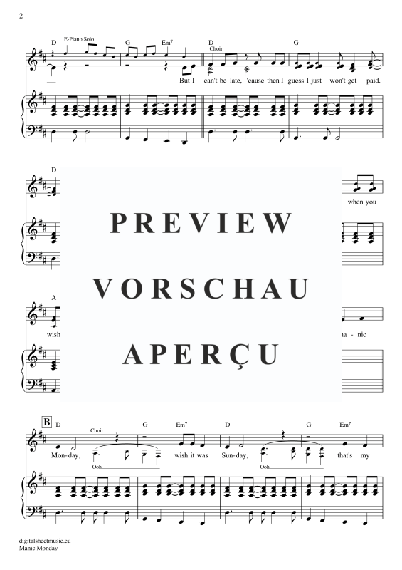 gallery: Manic Monday , Bangles, Voice with Piano Accompaniment