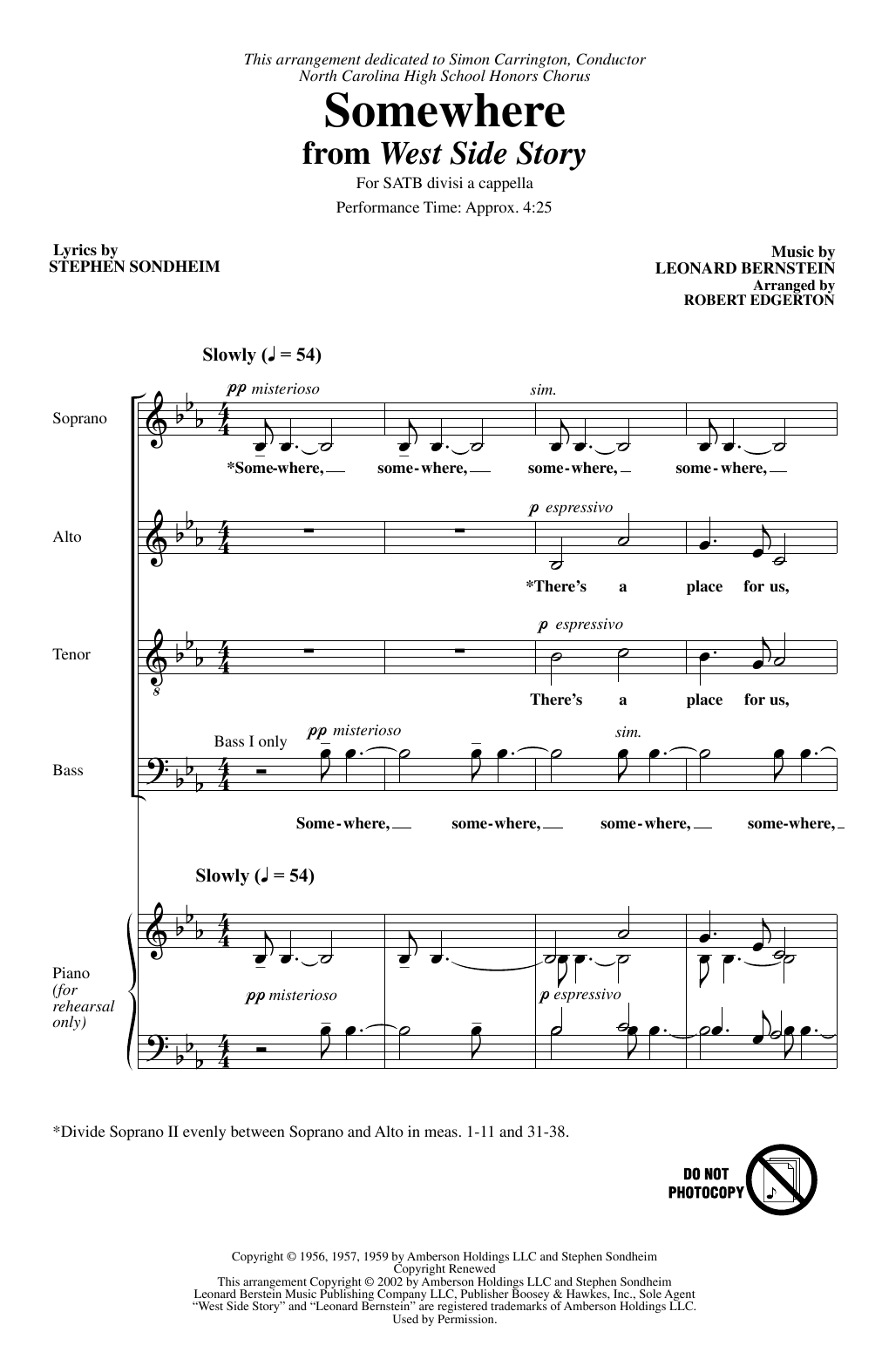 Product gallery: Page 1 of 1 Somewhere (from West Side Story) (arr. Robert Edgerton), Leonard Bernstein