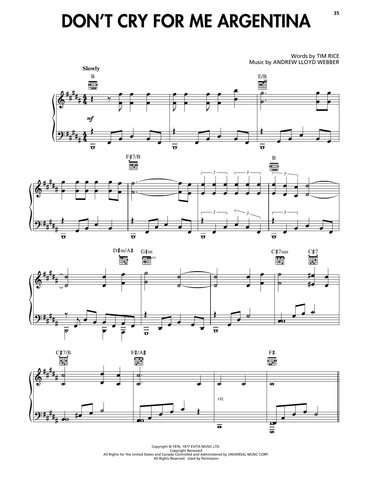 Produktgalerie: Seite 1 von 1 Don't Cry For Me Argentina (from Evita), Andrew Lloyd Webber, Gesang, Gitarre, Klavier