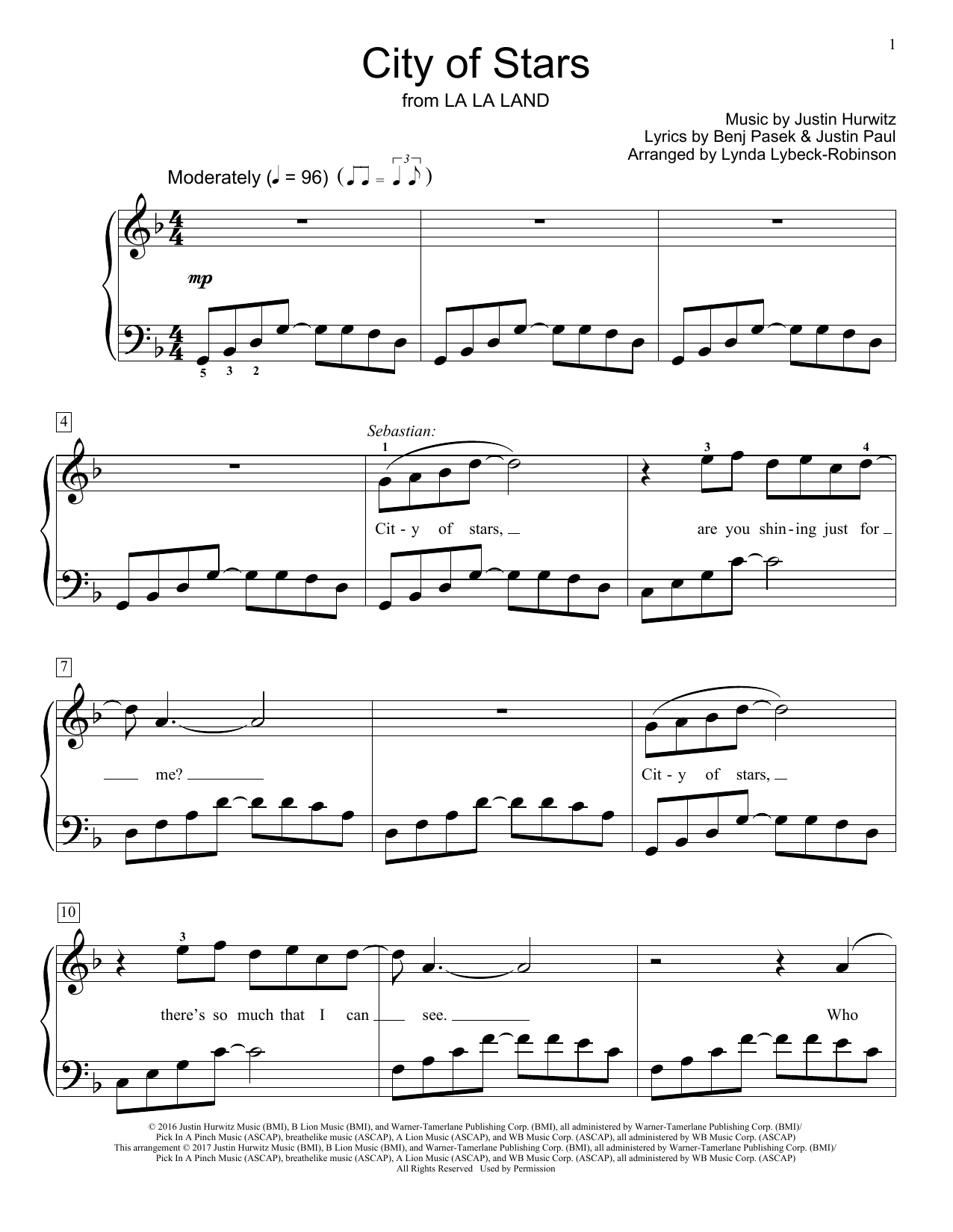 Produktgalerie: Seite 1 von 1 City Of Stars (from La La Land) (arr. Lynda Lybeck-Robinson), Justin Hurwitz, Klavier