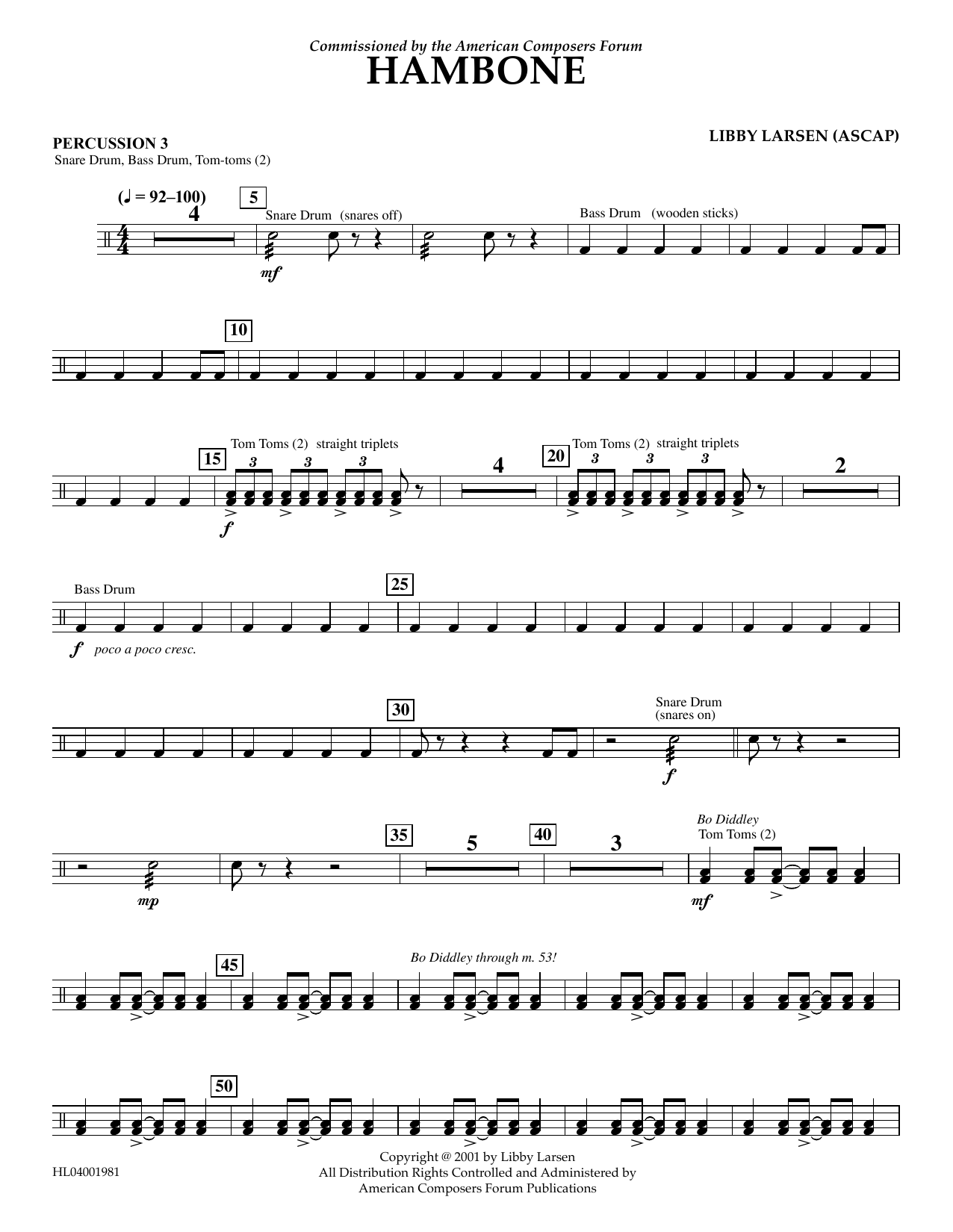 Product gallery: Page 1 of 1 Hambone - Percussion 3, Libby Larsen