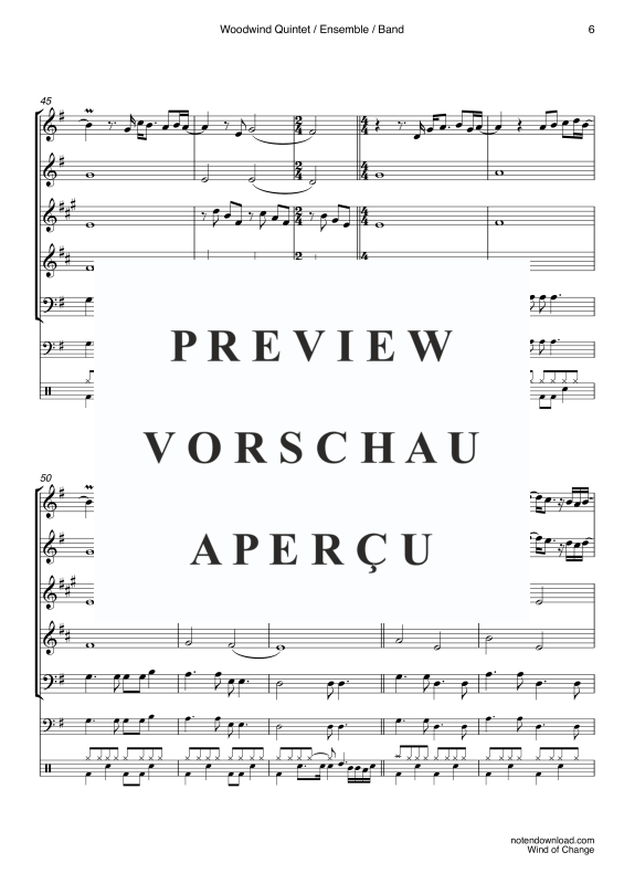 Product gallery: Page 9 of 11 Wind of Change, Scorpions, Woodwind Quintet/Ensemble/Band – Electric Bass and Drum Set (Optional)","Detected_source_language":"De