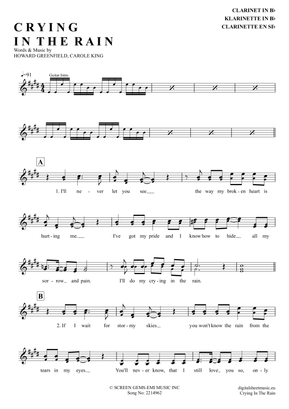 Product gallery: Page 1 of 4 Crying In The Rain , A-Ha, Clarinet in B-flat