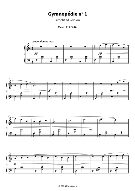 gallery: Gymnopédie No. 1 - simplified version, , (piano solo)