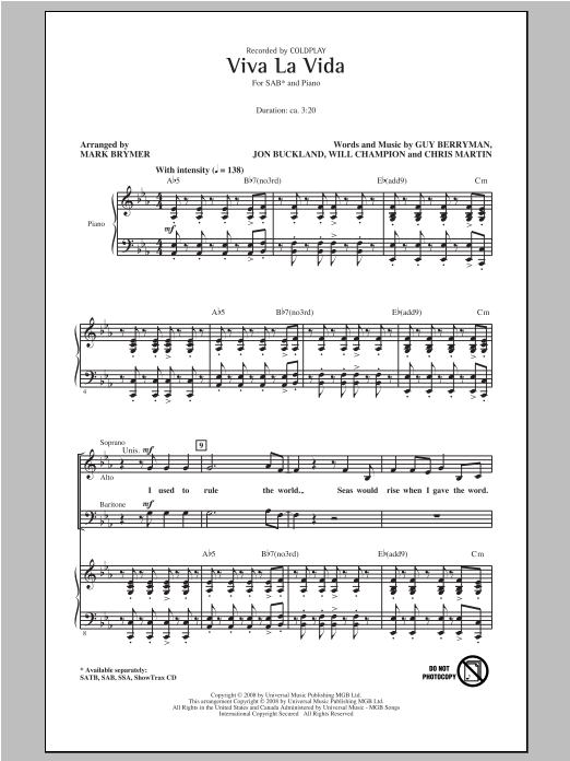 Product picture to: Viva La Vida (arr. Mark Brymer)