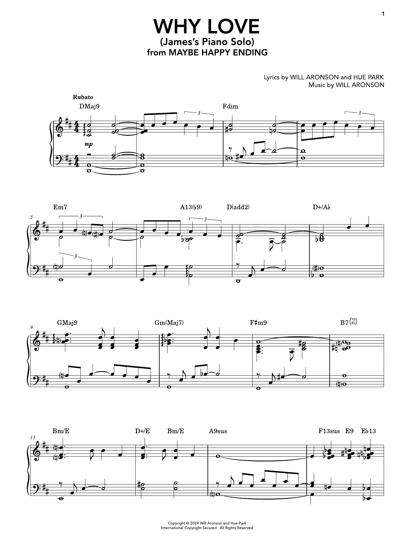 Produktgalerie: Seite 1 von 1 Why Love (James's Piano Solo) (from Maybe Happy Ending), Hue Park & Will Aronson, Gesang, Klavier