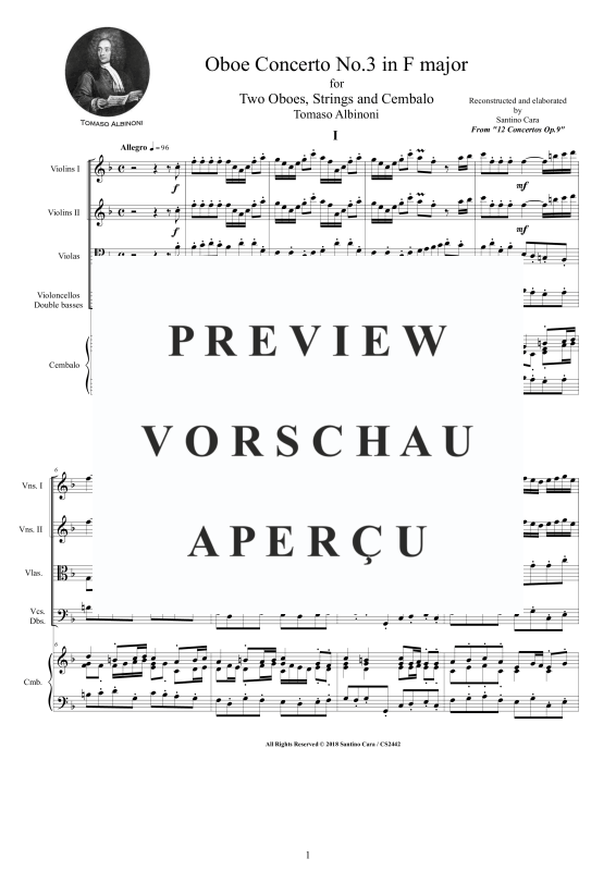 Produktgalerie: Seite 2 von 11 Concerto No.3 in F-Dur Op.9, , 2 Oboen Solo, Streicher Ensemble und Cembalo BC