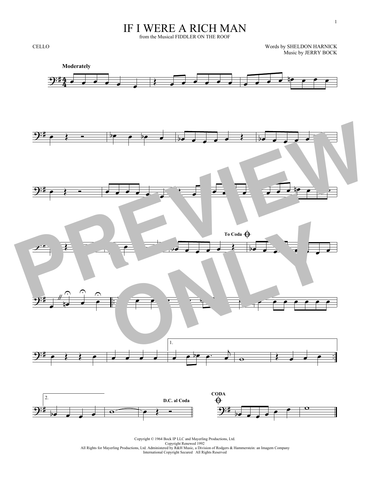 Produktgalerie: Seite 1 von 1 If I Were A Rich Man (from Fiddler On The Roof), Bock & Harnick, Violoncello