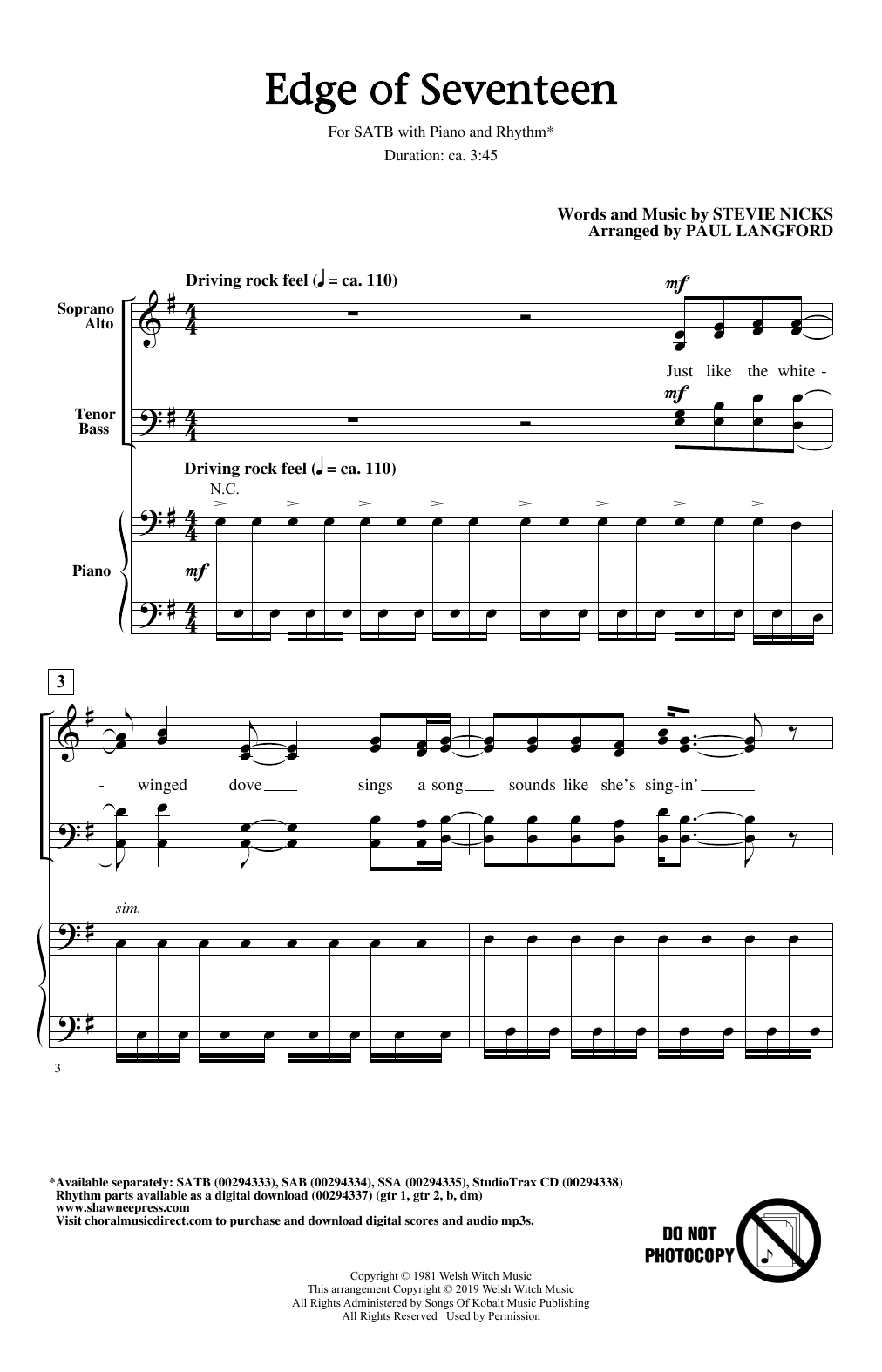 Product picture to: Edge Of Seventeen (arr. Paul Langford)