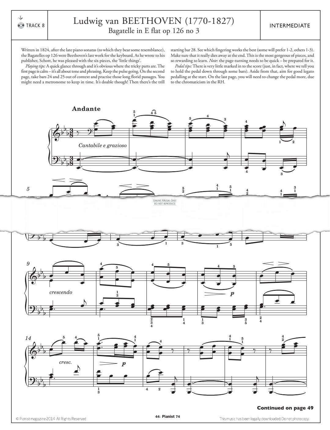 Product gallery: Page 1 of 1 Bagatelle in E Flat Op,.126, No.3, Ludwig van Beethoven