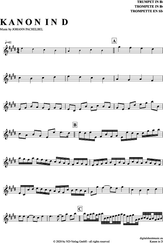 Produktgalerie: Seite 1 von 4 Kanon In D , Pachelbel, Johann, Trompete in B