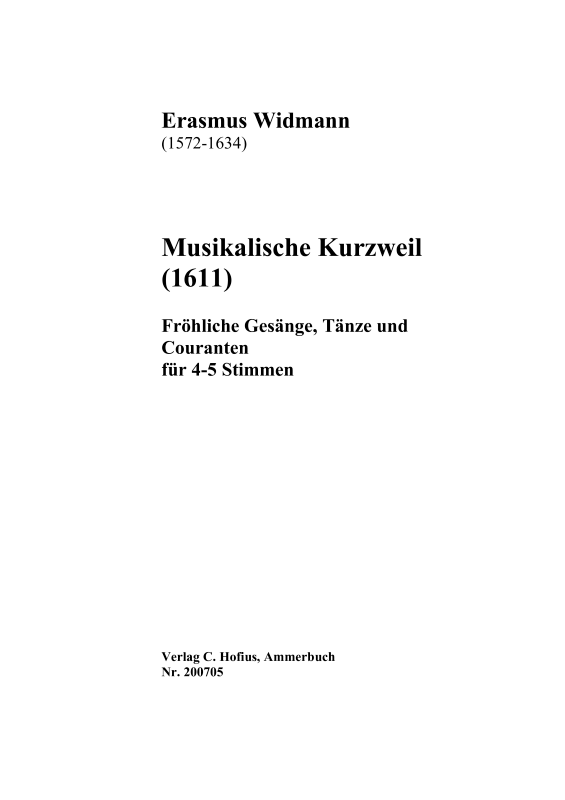 Produktbild zu: Musikalische Kurzweil (1611)Erasmus Widmann
