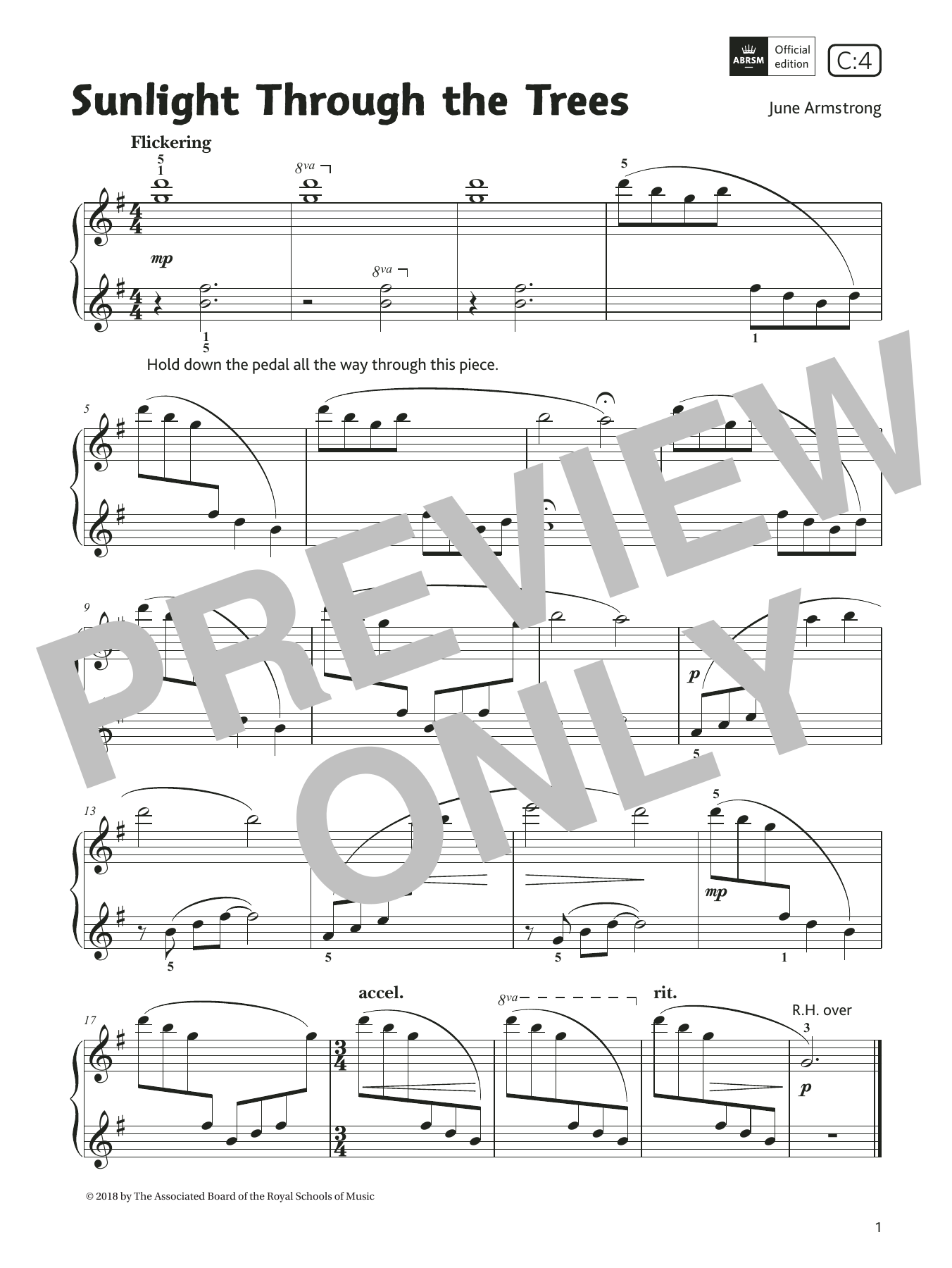 Product gallery: Page 1 of 1 Sunlight Through the Trees (Grade 1, list C4, from the ABRSM Piano Syllabus 2021 & 2022), June Armstrong