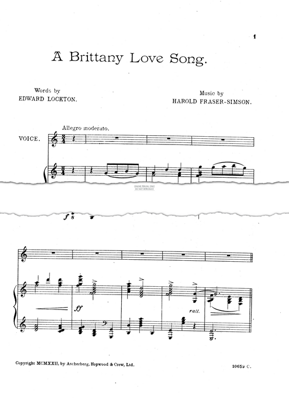 Produktgalerie: Seite 1 von 1 A Brittany Love Song, Harold Fraser-Simson, Gesang, Klavier