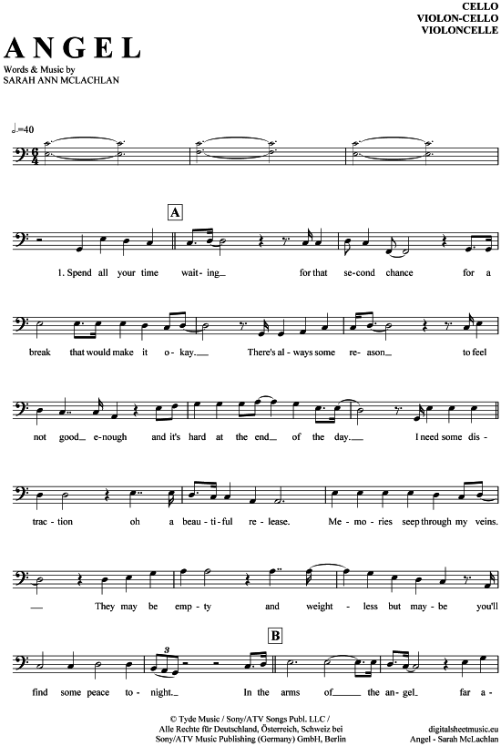 Produktgalerie: Seite 1 von 4 Angel , McLachlan, Sarah, (Violon-Cello)