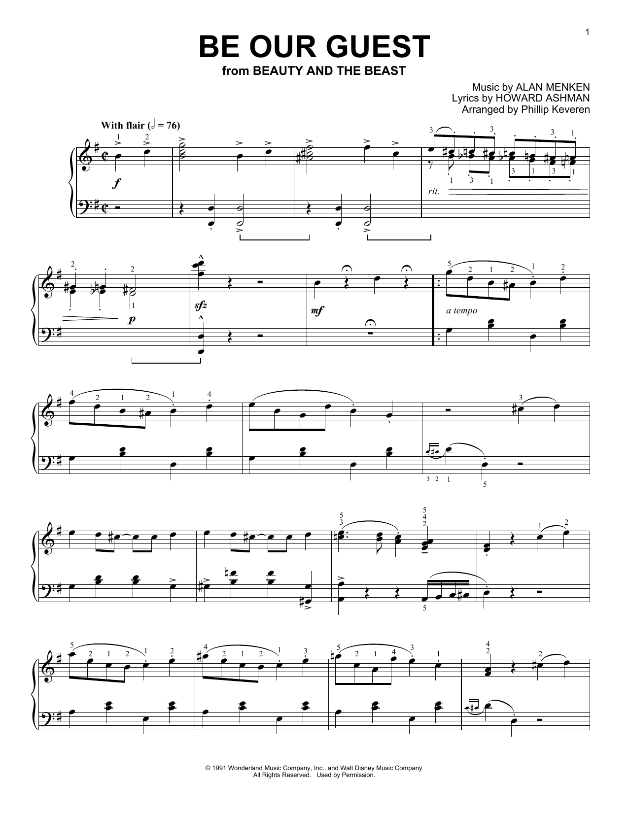 Product gallery: Page 1 of 1 Be Our Guest [Ragtime version] (from Beauty And The Beast) (arr. Phillip Keveren), Alan Menken & Howard Ashman