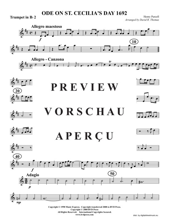 Produktgalerie: Seite 9 von 16 Ode on St. Cecilia's Day, HWV 76, , (2xTrompete in B, Horn in F, Posaune)