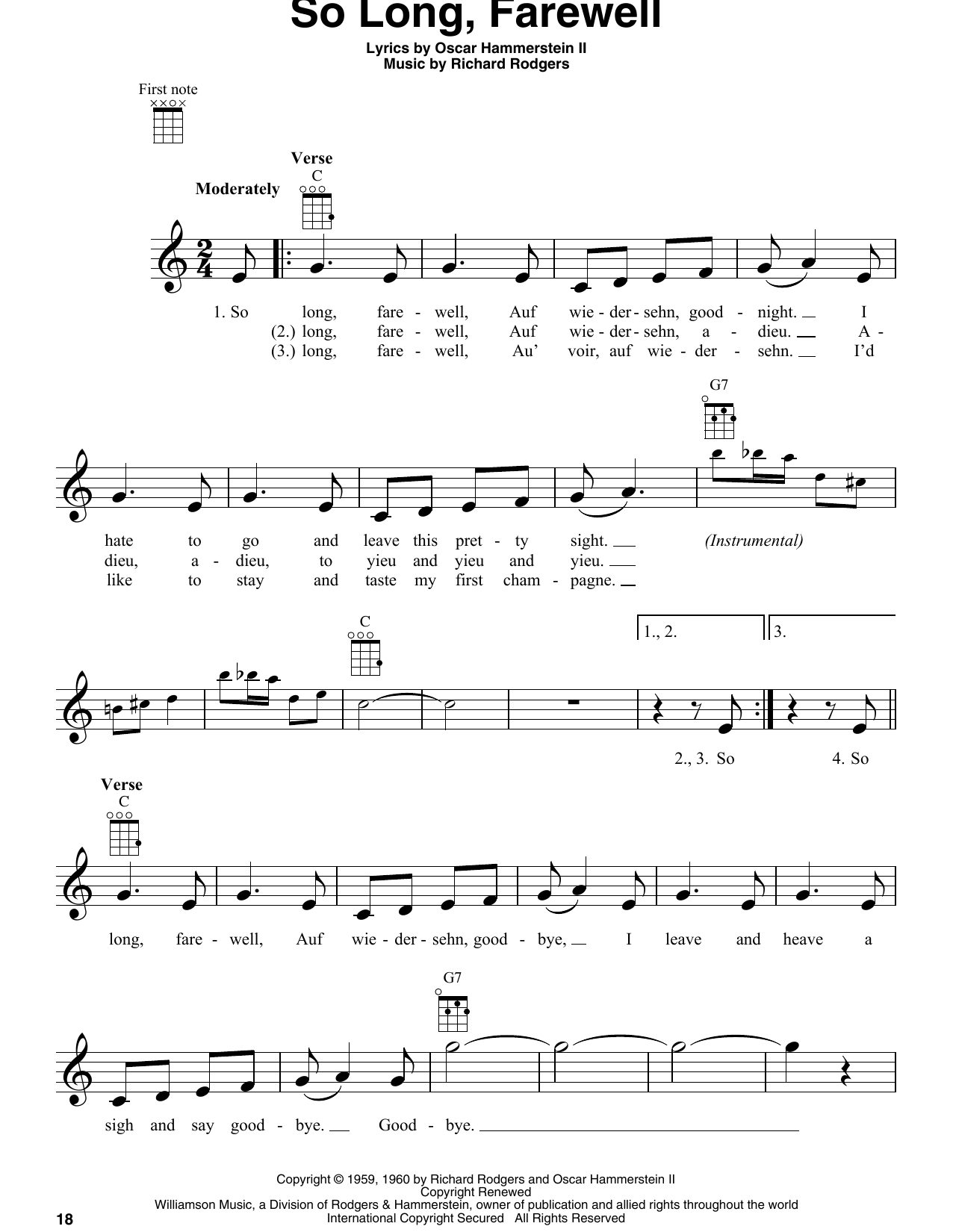 Product gallery: Page 1 of 1 So Long, Farewell (from The Sound of Music), Rodgers & Hammerstein