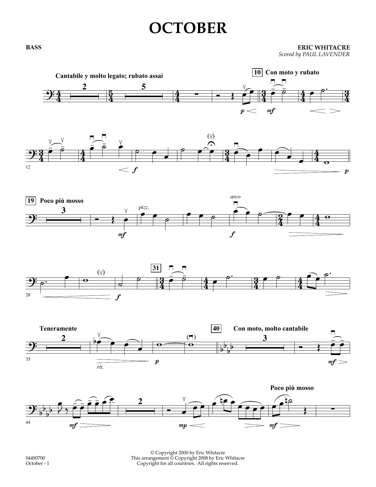 Produktbild zu: October - Bass (arr. Paul Lavender)