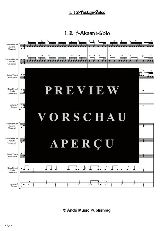 gallery: Solos für Marschtrommler - Band 2, , 40 Solo Stücke für erweiterte Marschbesetzung: Kleine Trommel, Parade Trommel, Große Trommel, Tom Toms und Becken