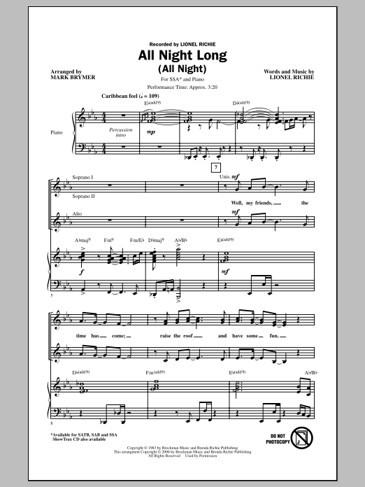 Produktgalerie: Seite 1 von 1 All Night Long (All Night) (arr. Mark Brymer), Lionel Richie, Chor