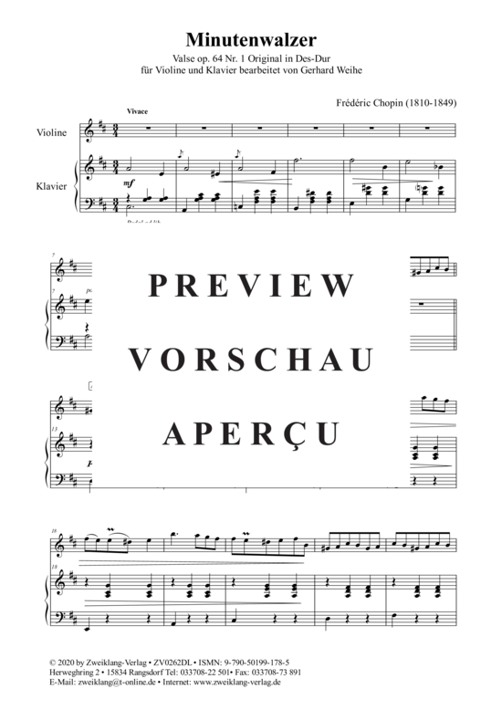 gallery: Minutenwalzer Valse op 64 Nr 1 , , (Violine + Klavier)