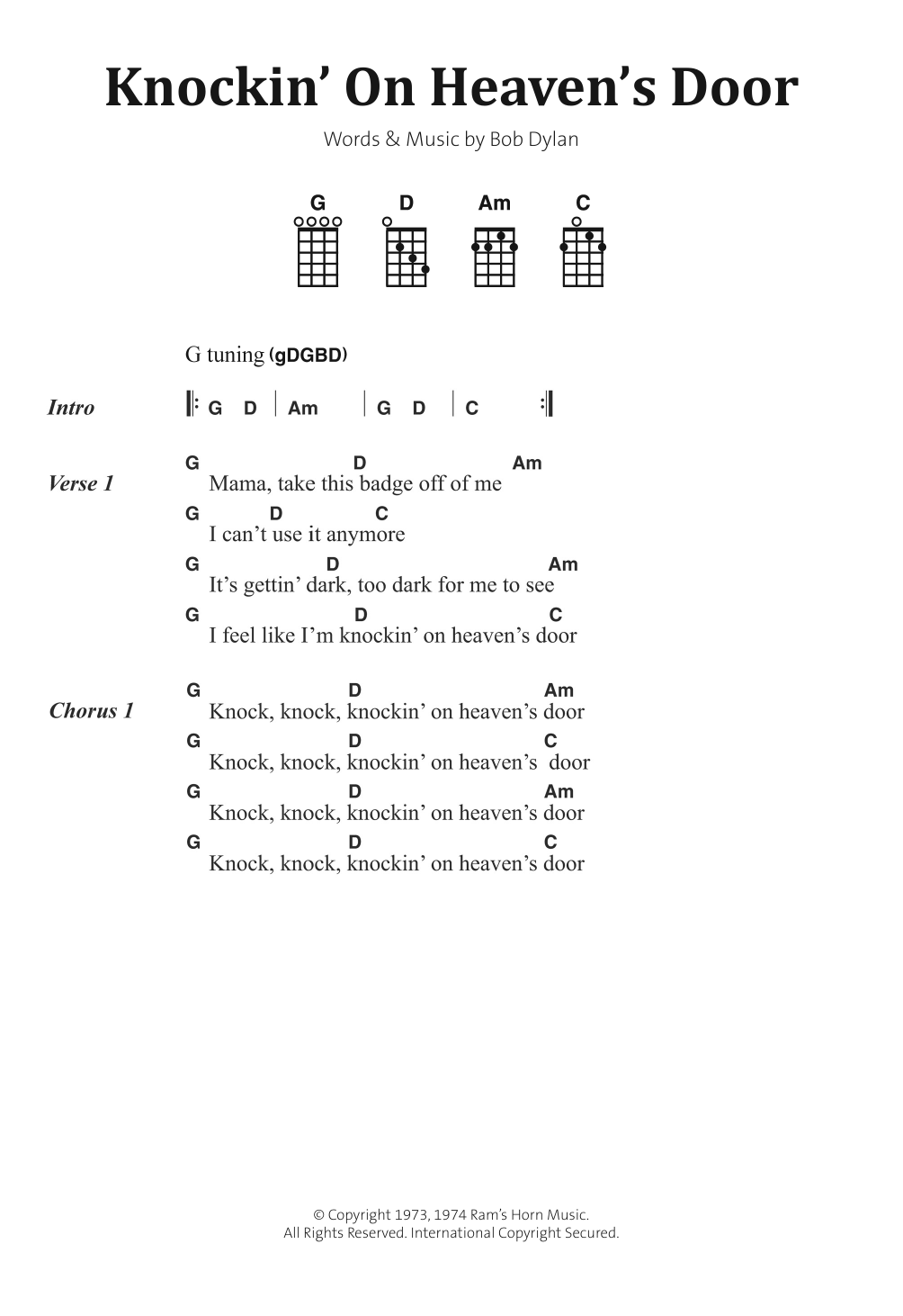 Produktgalerie: Seite 1 von 1 Knockin' On Heaven's Door, Bob Dylan, Gesang, Gitarre, Klavier