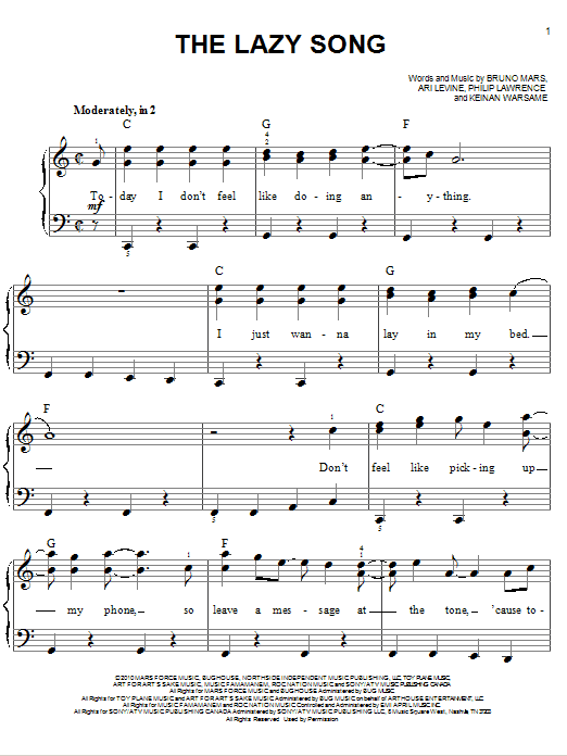 Produktgalerie: Seite 1 von 1 The Lazy Song, Bruno Mars, Klavier