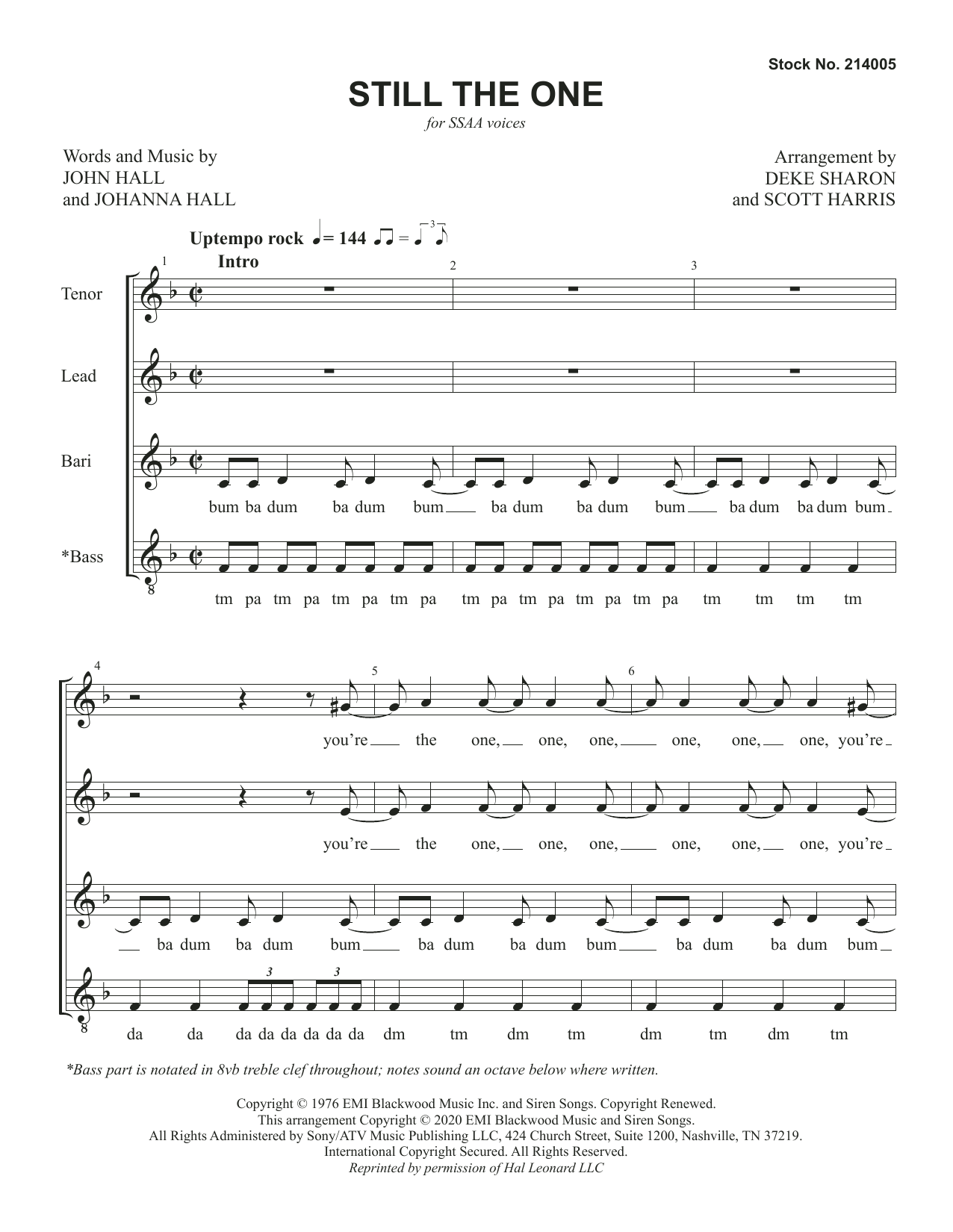 Product gallery: Page 1 of 1 Still The One (arr. Deke Sharon & Scott Harris), John Hall & Johanna Hall
