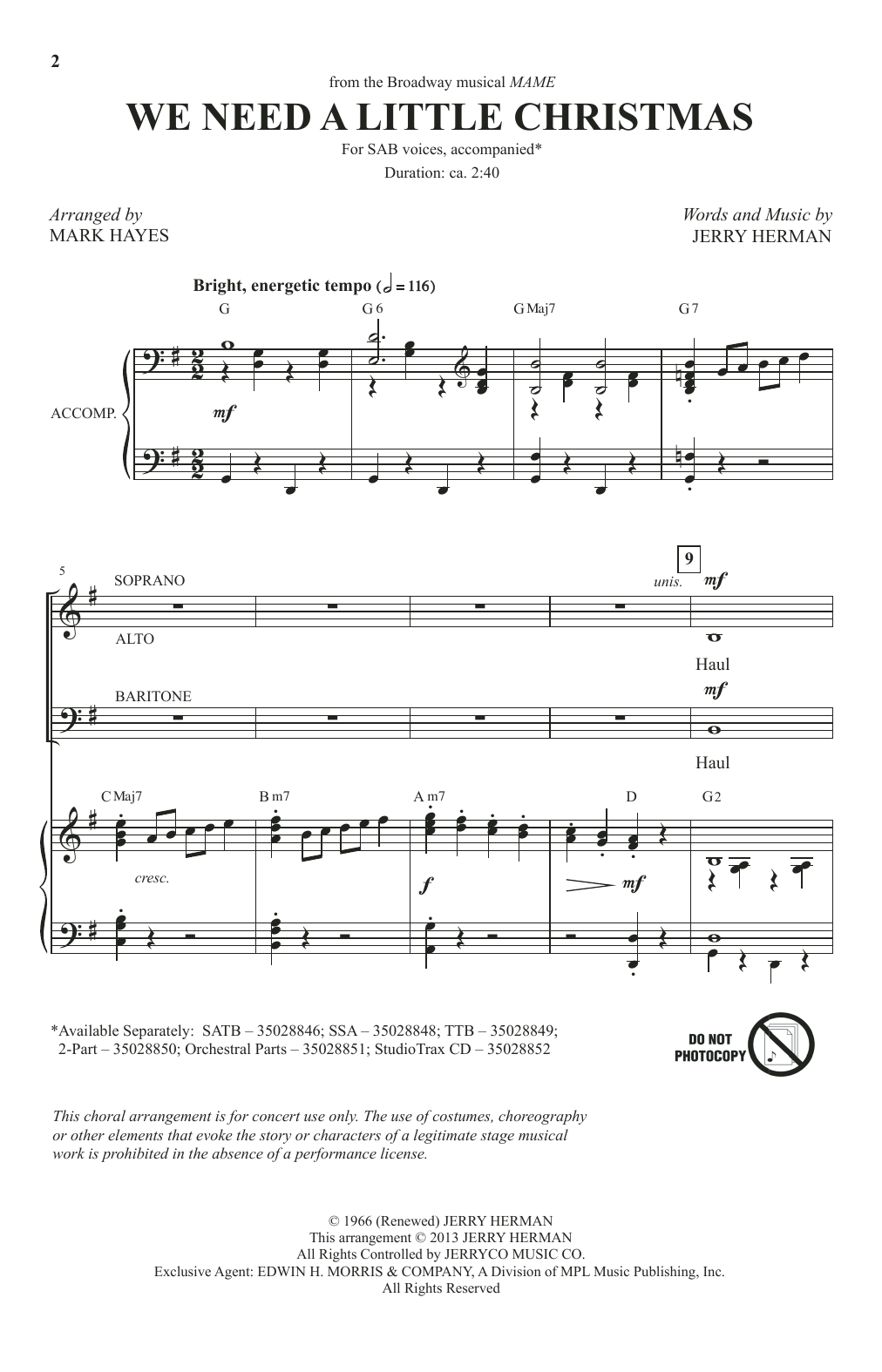 Product picture to: We Need A Little Christmas (from Mame) (arr. Mark Hayes)