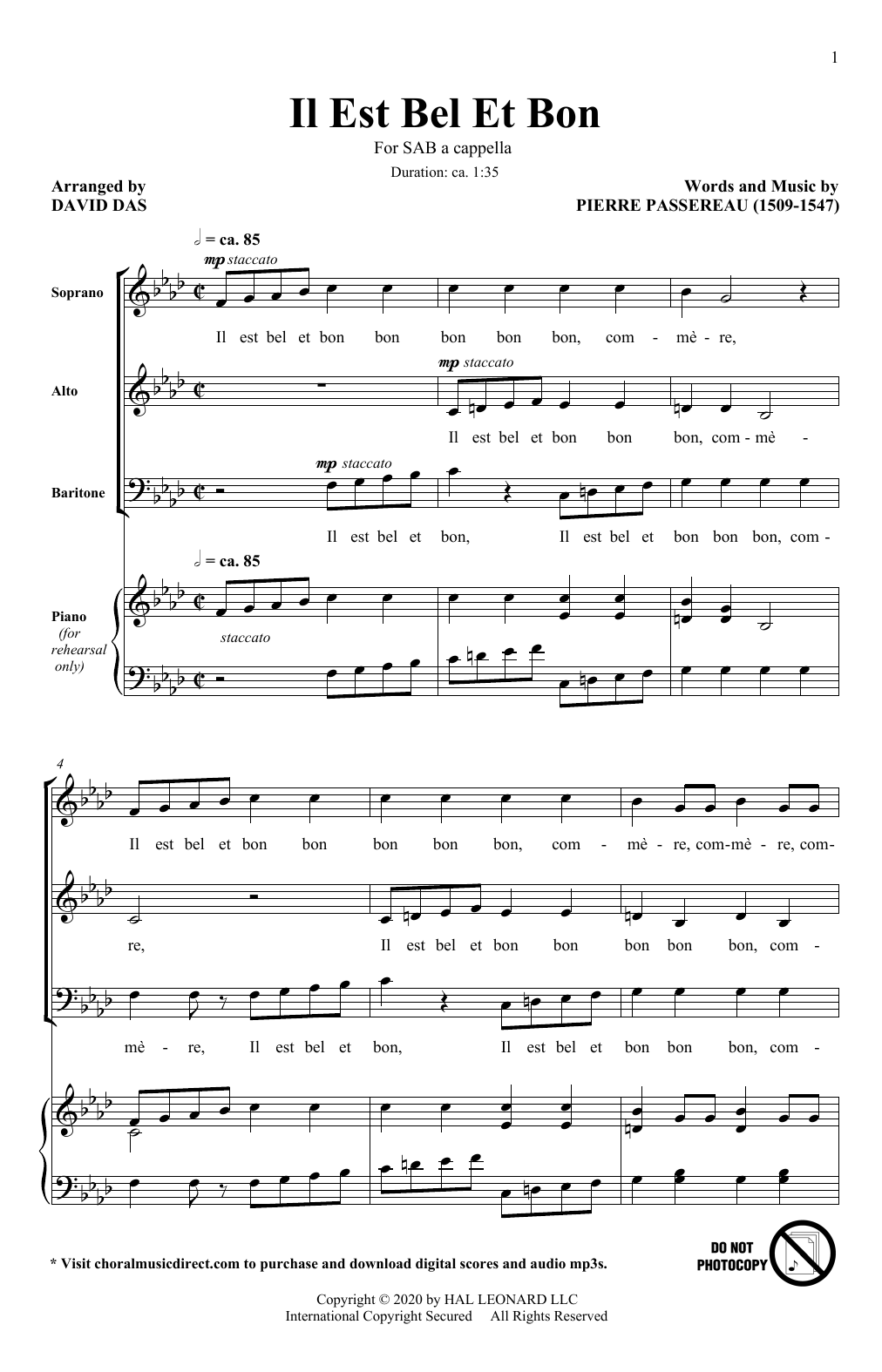 Product picture to: Il Est Bel Et Bon (arr. David Das)