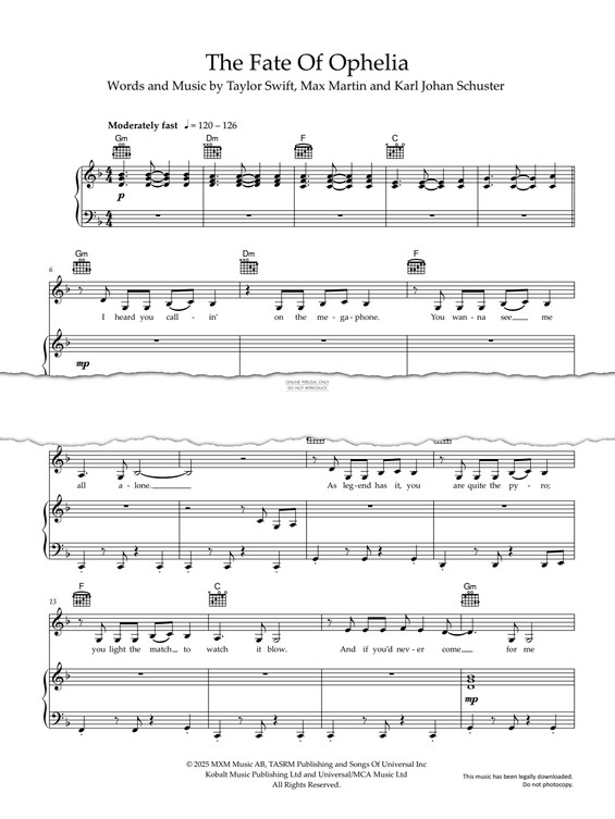 gallery: The Fate Of Ophelia, Taylor Swift, Gesang, Gitarre, Klavier