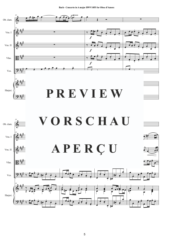 Product gallery: Page 6 of 11 Konzert in A-Dur BWV 1055R, , Mixed Ensemble Oboe D'amore, Strings and Harpsichord Bc