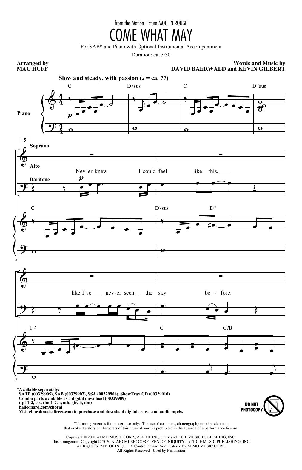 Produktbild zu: Come What May (from Moulin Rouge) (arr. Mac Huff)