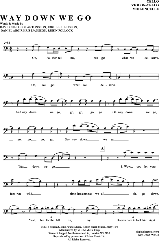 Produktgalerie: Seite 1 von 4 Way Down We Go , Kaleo, (Violon-Cello)