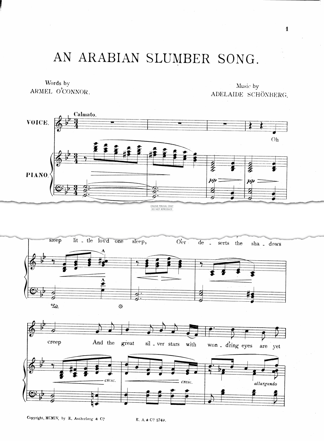 Produktgalerie: Seite 1 von 1 An Arabian Slumber Song, Adelaide Schönberg, Gesang, Klavier