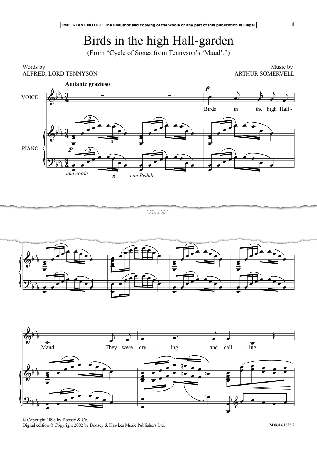 Produktgalerie: Seite 1 von 1 Birds In The High Hall-Garden (from Cycle of Songs from Tennyson’s ‘Maud'), Arthur Somervell, Gesang, Klavier