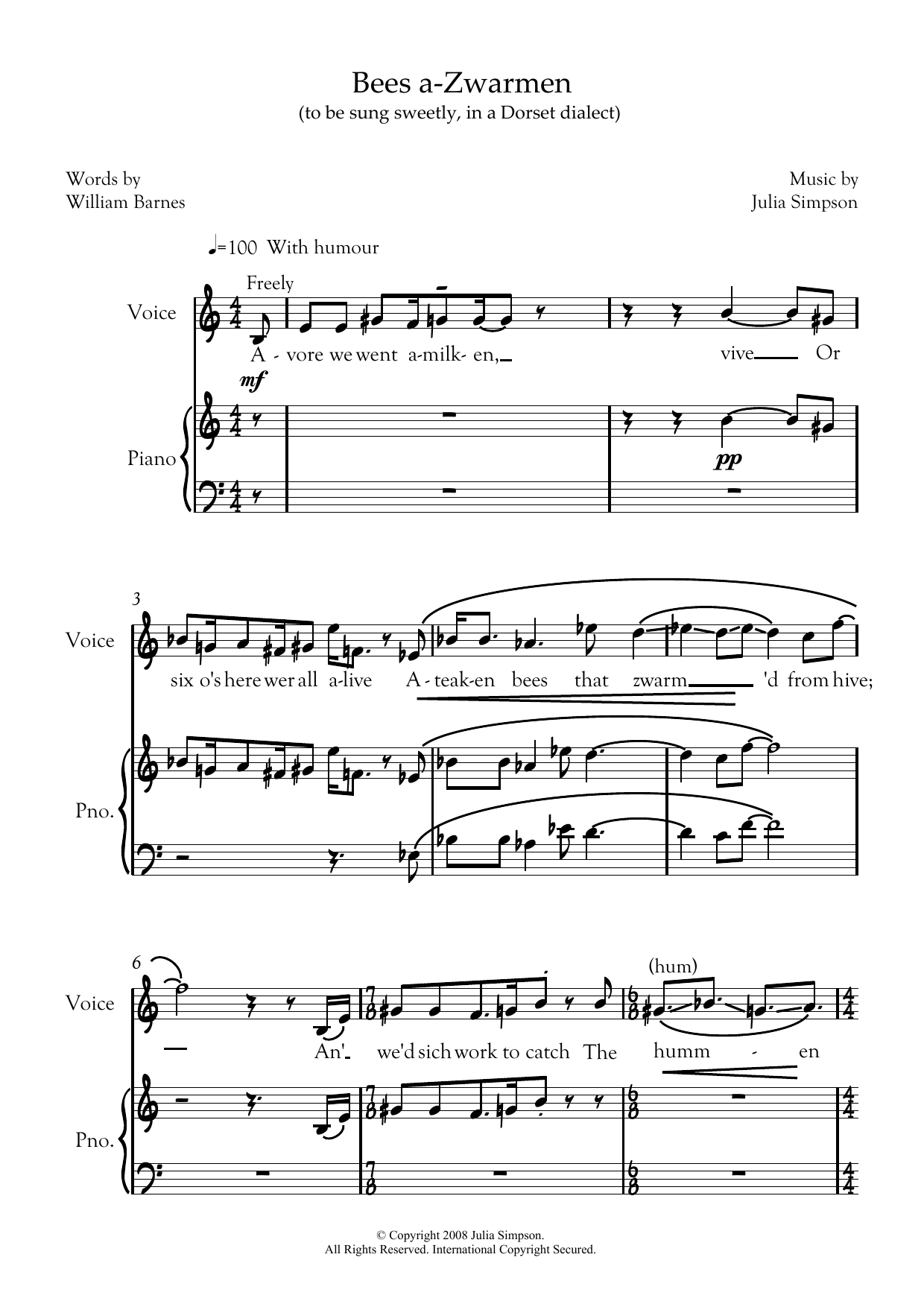 Produktbild zu: Bees a-zwarmen (for mezzo-soprano and piano)