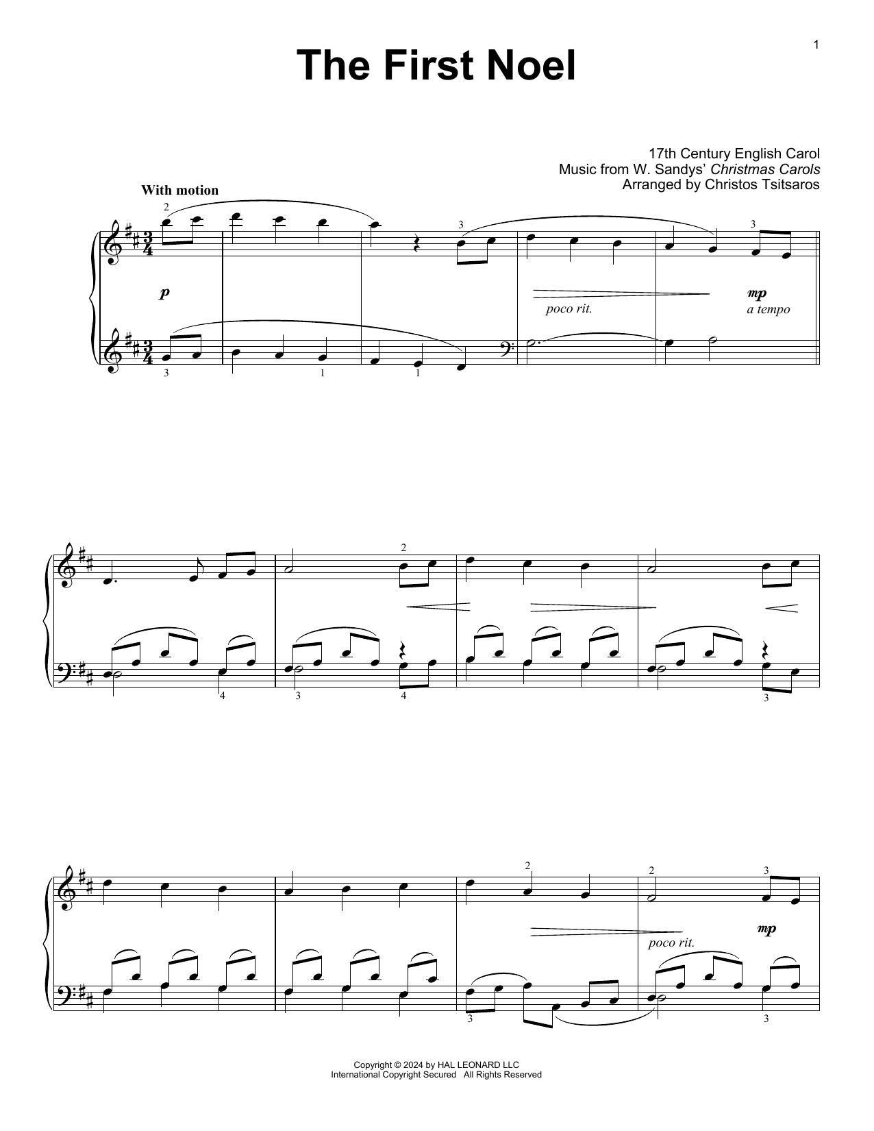 Produktgalerie: Seite 1 von 1 The First Noel (arr. Christos Tsitsaros), W. Sandys' Christmas Carols, Klavier