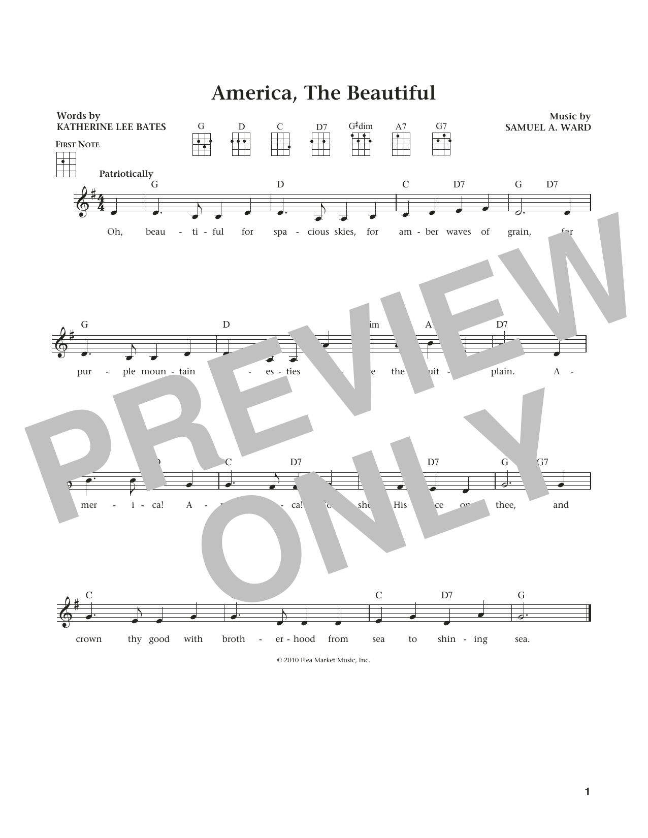 Product gallery: Page 1 of 1 America, The Beautiful (from The Daily Ukulele) (arr. Liz and Jim Beloff), Katharine Lee Bates