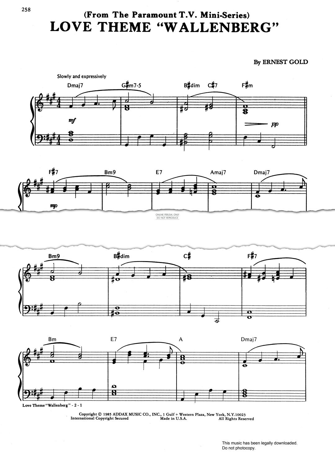Produktbild zu: Love Theme from 'Wallenberg'