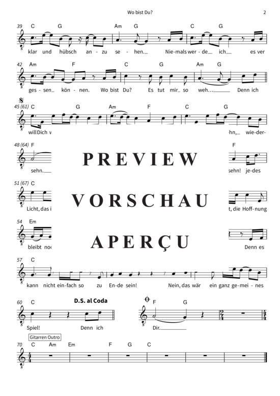 gallery: Wo bist Du?, Yvaine, Vocal and Chords Leadsheet