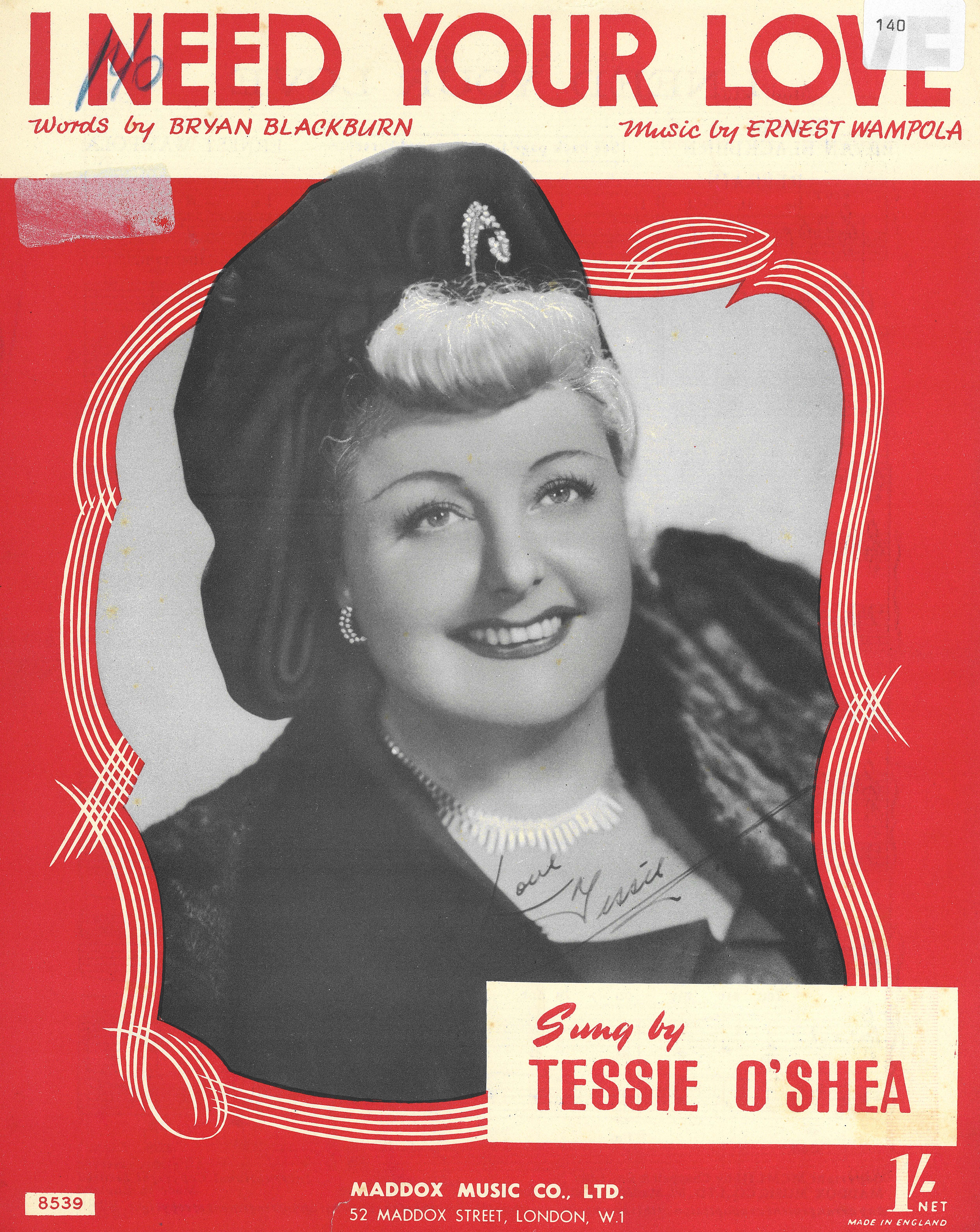 cover: I Need Your Love, Tessie O'Shea, Gesang, Gitarre, Klavier