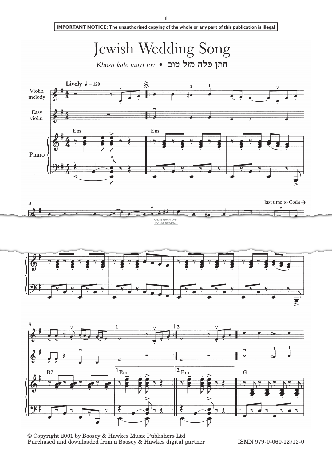 Produktgalerie: Seite 1 von 1 Jewish Wedding Song, , Klavier, Violine