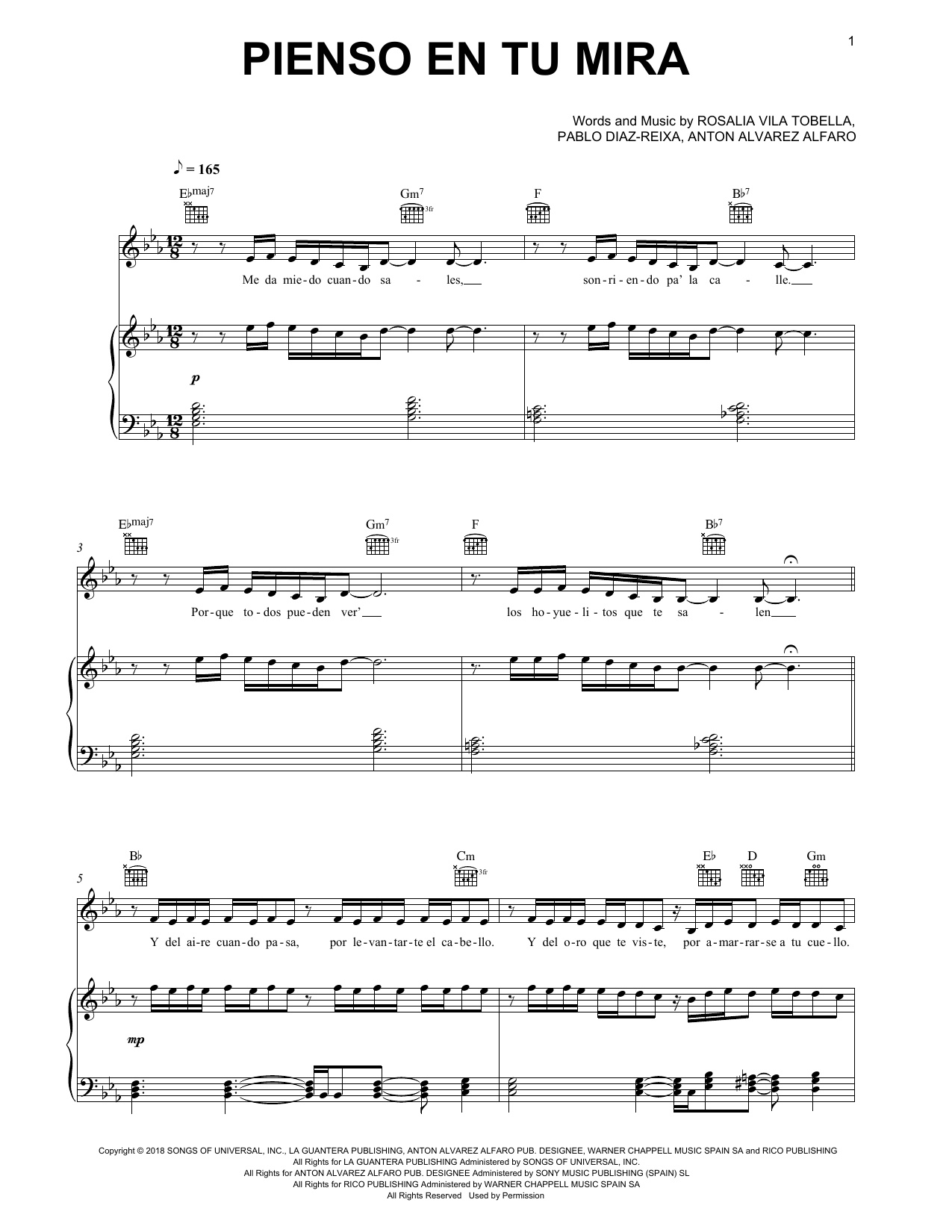 Produktgalerie: Seite 1 von 1 Pienso en tu mirá, Rosalía, Gesang, Gitarre, Klavier