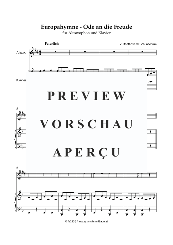 Product gallery: Page 2 of 8 Europhymne - Ode an die Freude, , Alto Saxophone and Piano