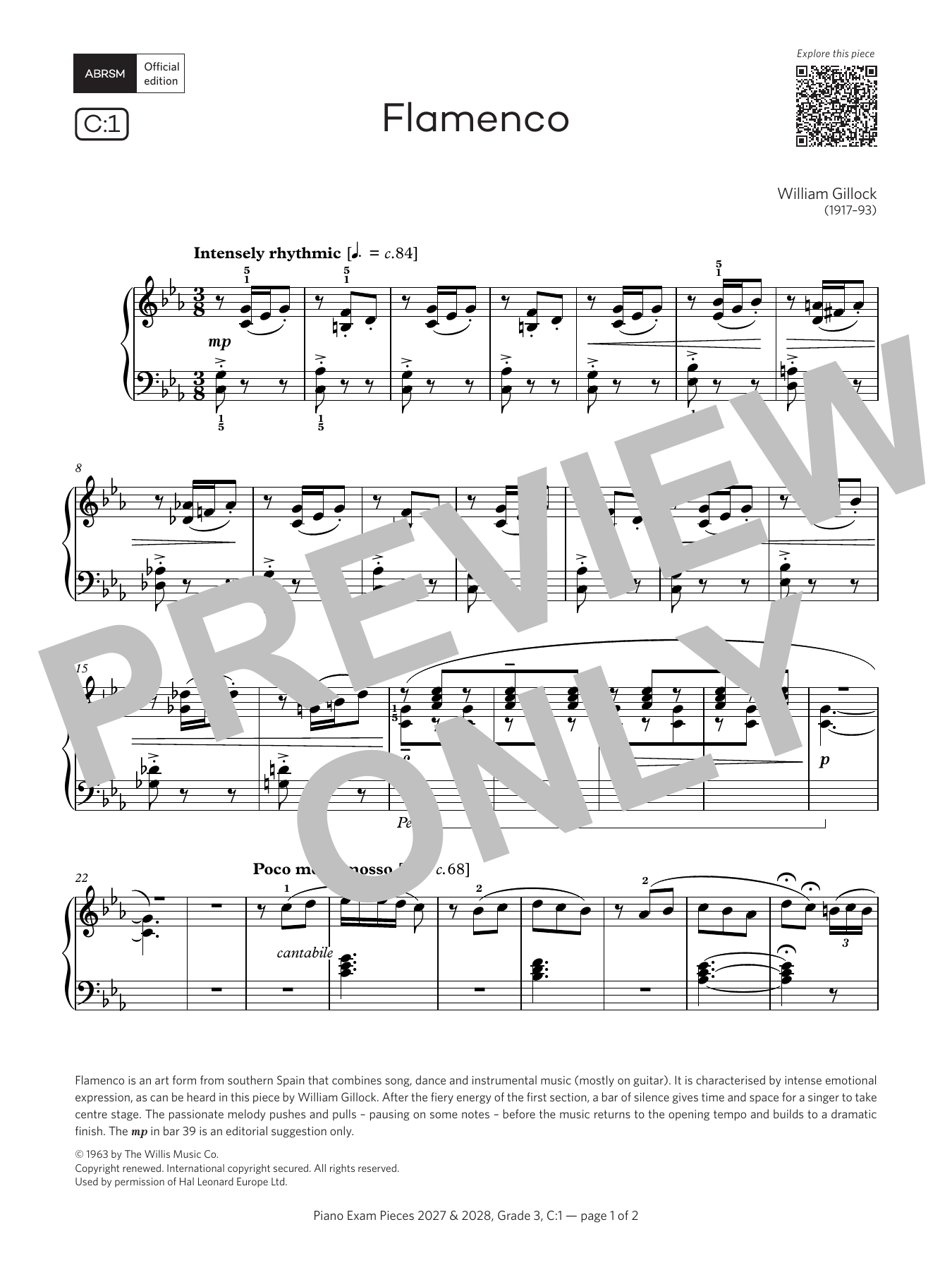 Product gallery: Page 1 of 1 Flamenco (Grade 3, list C1, from the ABRSM Piano Syllabus 2027 & 2028), William Gillock